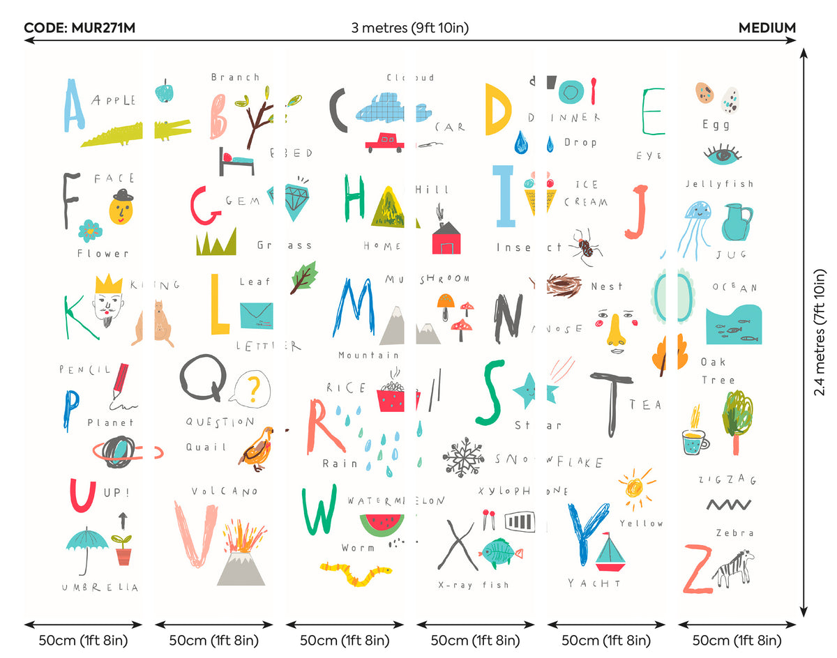 CHILDRENS ALPHABET ILLUSTRATIONS - Multi Bright – Origin Murals